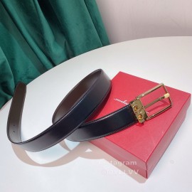 Ferragamo New Black Calf Leather Gold Pin Buckle 35mm Belt For Men 