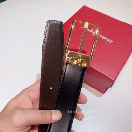 Ferragamo New Black Calf Leather Gold Pin Buckle 35mm Belt For Men 