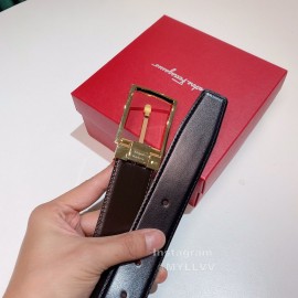 Ferragamo New Black Calf Leather Gold Pin Buckle 35mm Belt For Men 