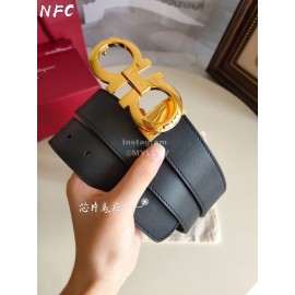 Ferragamo Fashion Calf Leather Gold Buckle 35mm Belt For Men Black