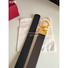 Ferragamo Fashion Calf Leather Gold Buckle 35mm Belt For Men Black