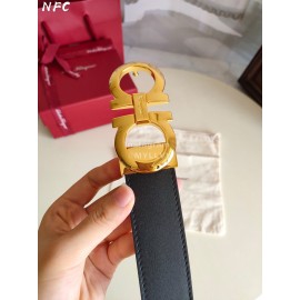 Ferragamo Fashion Calf Leather Gold Buckle 35mm Belt For Men Black