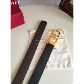 Ferragamo Fashion Calf Leather Gold Buckle 35mm Belt For Men Black