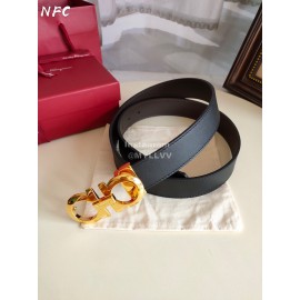 Ferragamo Fashion Calf Leather Gold Buckle 35mm Belt For Men Black