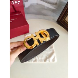 Ferragamo Fashion Calf Leather Gold Buckle 35mm Belt For Men Black