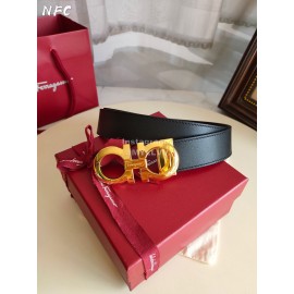 Ferragamo Fashion Calf Leather Gold Buckle 35mm Belt For Men Black
