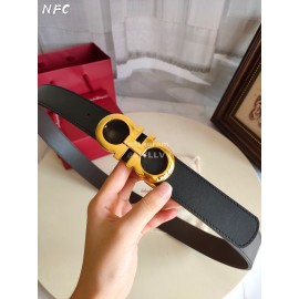 Ferragamo Fashion Calf Leather Gold Buckle 35mm Belt For Men Black