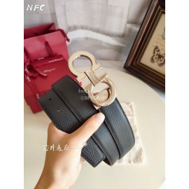 Ferragamo Black New Calf Leather Silver Buckle 35mm Belt For Men 