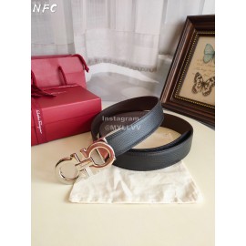 Ferragamo Black New Calf Leather Silver Buckle 35mm Belt For Men 