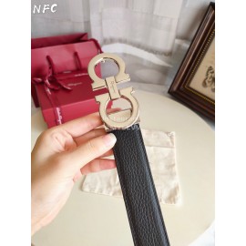 Ferragamo Black New Calf Leather Silver Buckle 35mm Belt For Men 