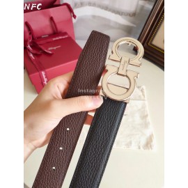 Ferragamo Black New Calf Leather Silver Buckle 35mm Belt For Men 