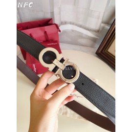 Ferragamo Black New Calf Leather Silver Buckle 35mm Belt For Men 