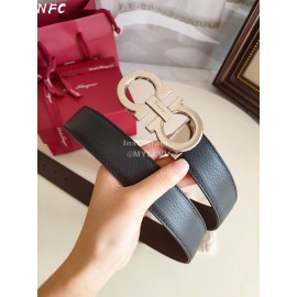 Ferragamo Black New Calf Leather Silver Buckle 35mm Belt For Men 