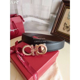 Ferragamo Black New Calf Leather Silver Buckle 35mm Belt For Men 