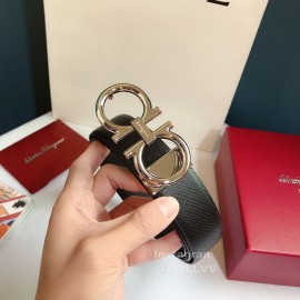 Ferragamo Calf Leather Silver Gancio Buckle Belt For Men 