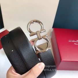 Ferragamo Calf Leather Silver Gancio Buckle Belt For Men 