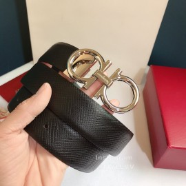 Ferragamo Calf Leather Silver Gancio Buckle Belt For Men 