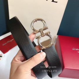 Ferragamo Calf Leather Silver Gancio Buckle Belt For Men 