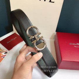 Ferragamo Calf Leather Silver Gancio Buckle Belt For Men 