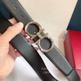 Ferragamo Calf Leather Silver Gancio Buckle Belt For Men 