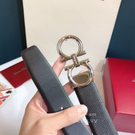 Ferragamo Calf Leather Silver Gancio Buckle Belt For Men 