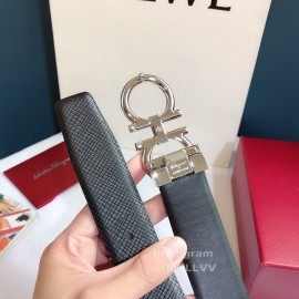 Ferragamo Calf Leather Silver Gancio Buckle Belt For Men 