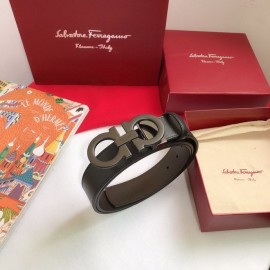 Ferragamo Calf Leather Black Gancio Buckle Belt For Men 