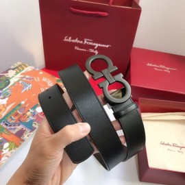 Ferragamo Calf Leather Black Gancio Buckle Belt For Men 