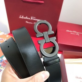 Ferragamo Calf Leather Black Gancio Buckle Belt For Men 