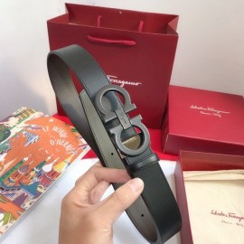 Ferragamo Calf Leather Black Gancio Buckle Belt For Men 