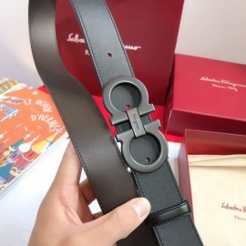 Ferragamo Calf Leather Black Gancio Buckle Belt For Men 
