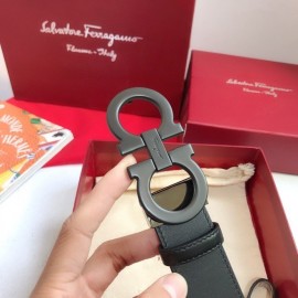 Ferragamo Calf Leather Black Gancio Buckle Belt For Men 