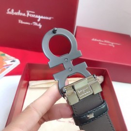 Ferragamo Calf Leather Black Gancio Buckle Belt For Men 