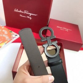 Ferragamo Calf Leather Black Gancio Buckle Belt For Men 