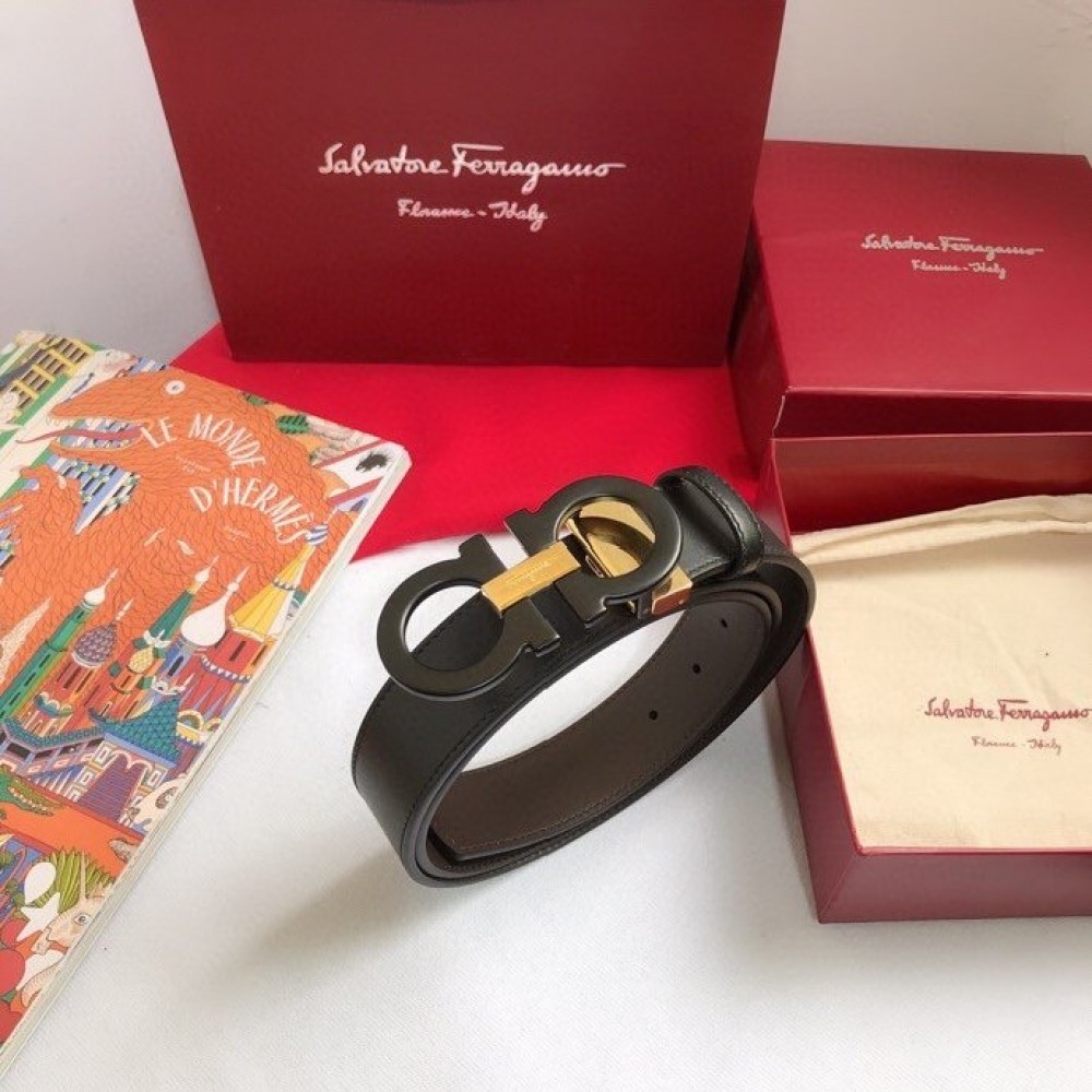 Ferragamo Calf Leather Gancio Buckle Belt For Men 