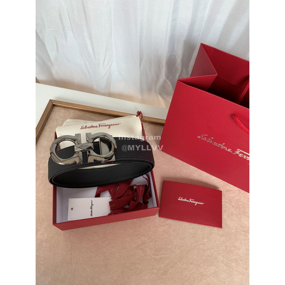 Ferragamo Classic Calf Leather Gun Color Buckle 35mm Belt For Men 