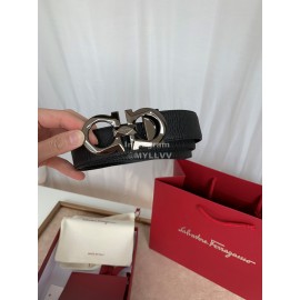 Ferragamo Classic Calf Leather Gun Color Buckle 35mm Belt For Men 