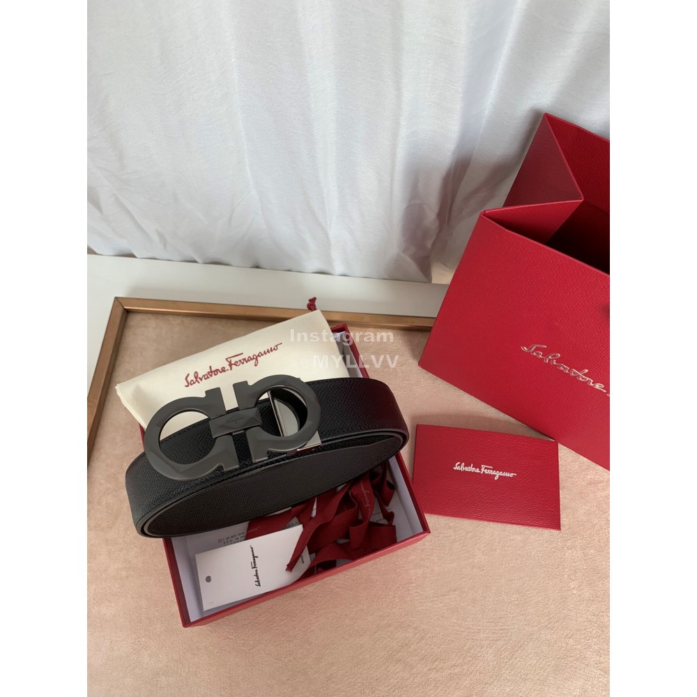 Ferragamo Classic Calf Leather Black Buckle 35mm Belt For Men 