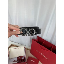 Ferragamo Classic Calf Leather Black Buckle 35mm Belt For Men 