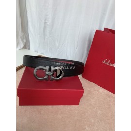Ferragamo Classic Calf Leather Black Buckle 35mm Belt For Men 