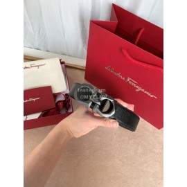 Ferragamo Classic Calf Leather Black Buckle 35mm Belt For Men 