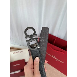 Ferragamo Classic Calf Leather Black Buckle 35mm Belt For Men 