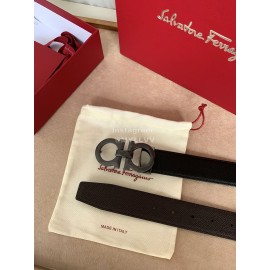 Ferragamo Classic Calf Leather Black Buckle 35mm Belt For Men 