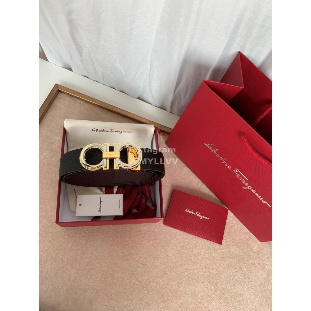 Ferragamo Classic Calf Leather Gold Buckle 35mm Belt 