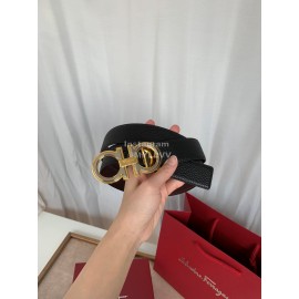 Ferragamo Classic Calf Leather Gold Buckle 35mm Belt 