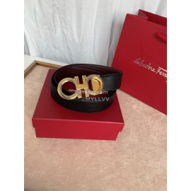 Ferragamo Classic Calf Leather Gold Buckle 35mm Belt 