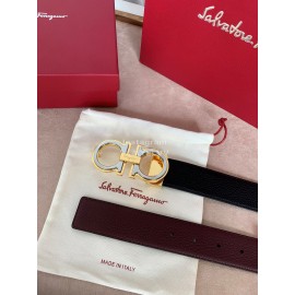 Ferragamo Classic Calf Leather Gold Buckle 35mm Belt 