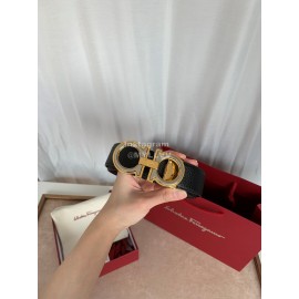 Ferragamo Classic Calf Leather Gold Buckle 35mm Belt 