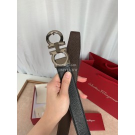 Ferragamo Classic Calf Leather Silver Buckle 35mm Belt 