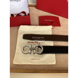 Ferragamo Classic Calf Leather Silver Buckle 35mm Belt 